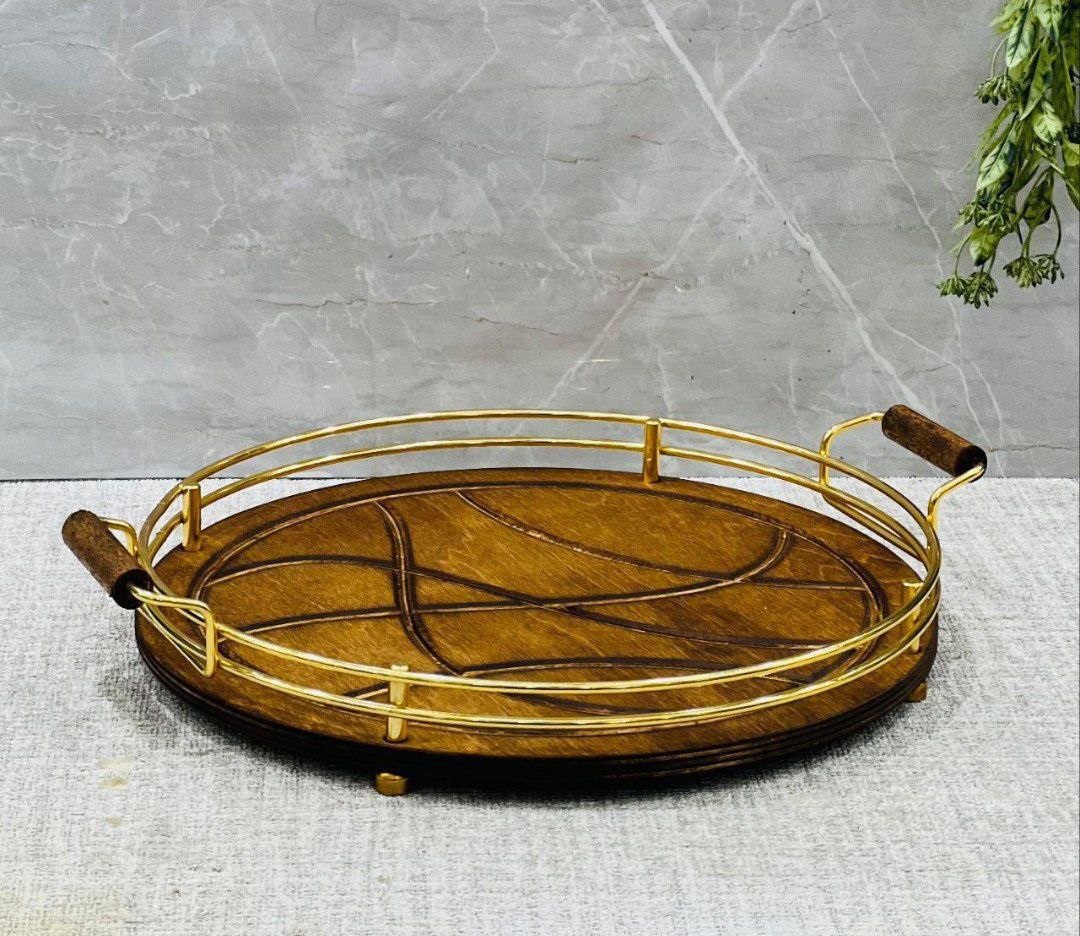 سینی چوبی گرد لبه طلایی