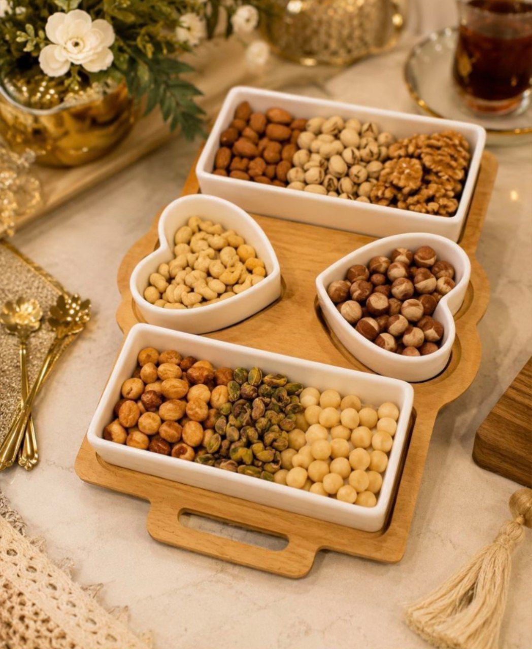 اردو خوری چهارتایی سرامیکی با استند چوبی